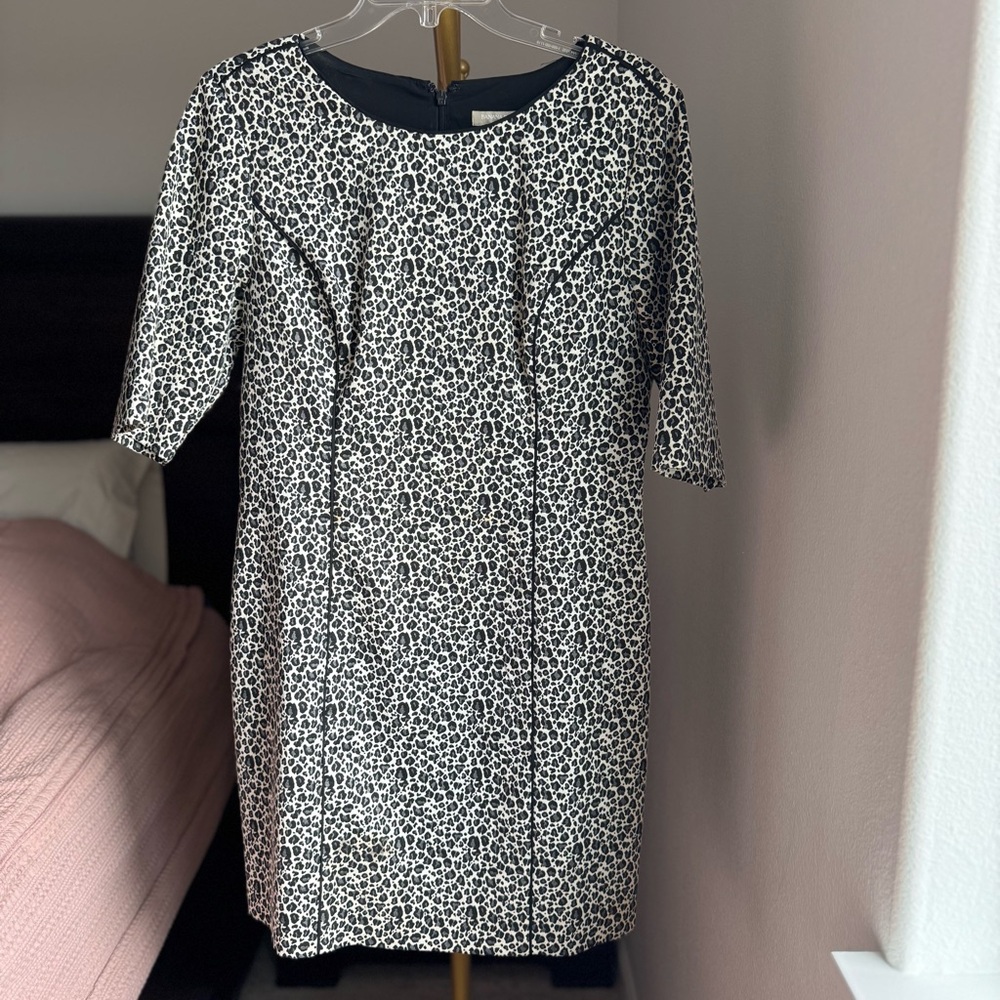 Banana Republic Black & White Half Sleeve Dress Tailored Animal Print Dress 12P